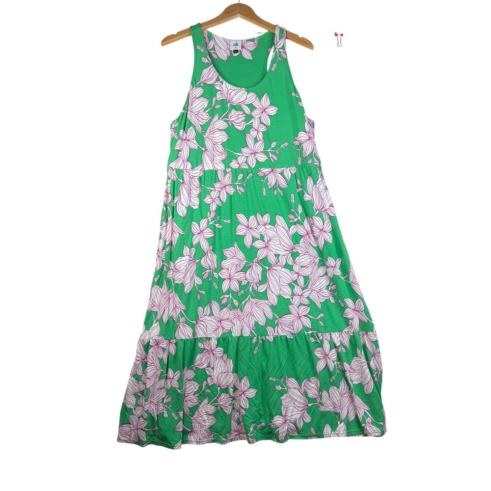 Cabi Floral Print Weekend Maxi Dress size XL‎ Green/Pink Style# 6217